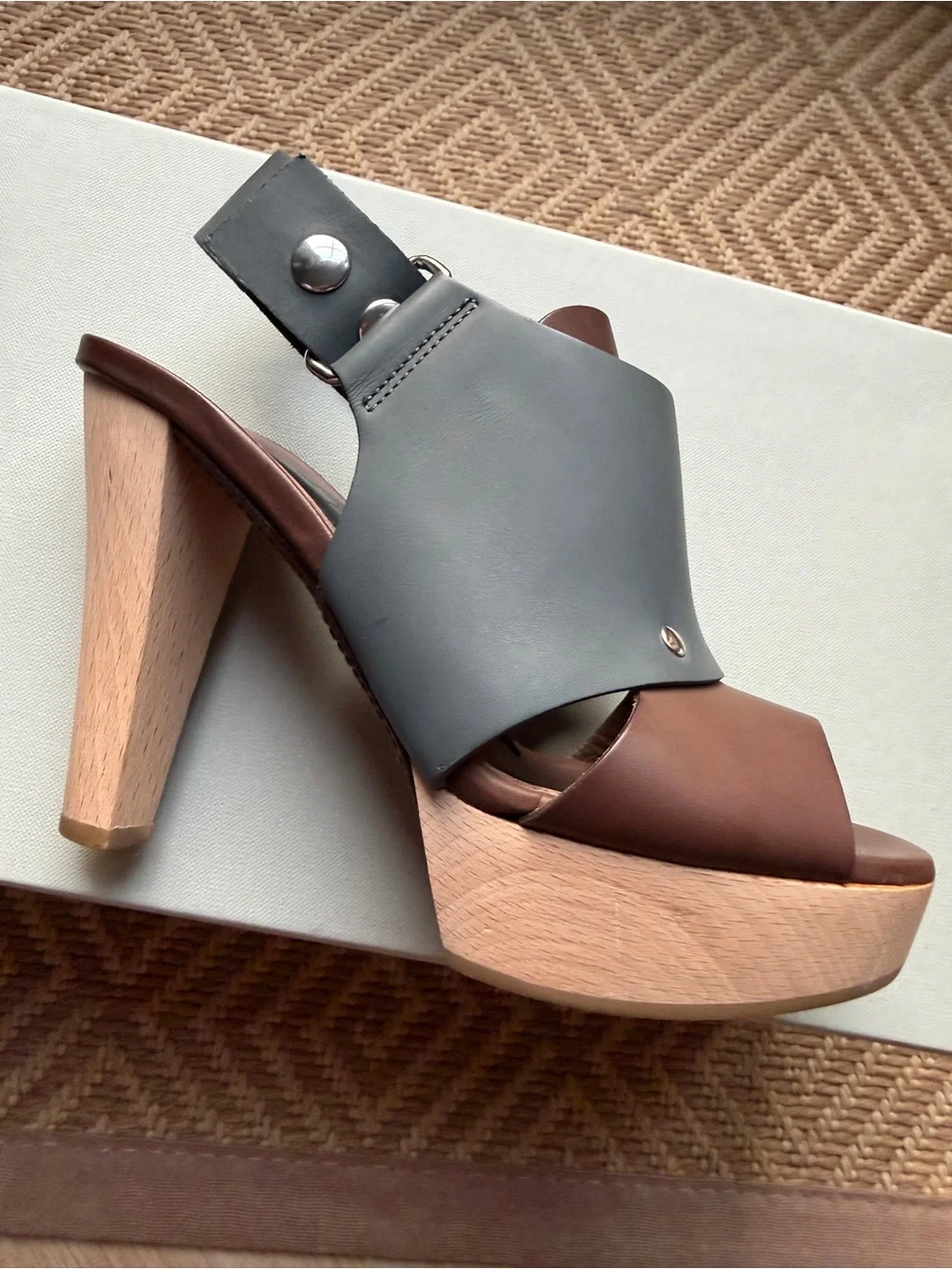 Marni Brown and Dark Grey Leather Slingback Platform Heels